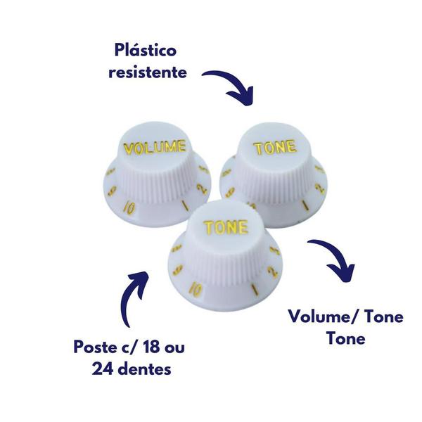 Imagem de Kit 3 Knob Plástico Modelo St Custom Sound Pças branco Ckb2-wh