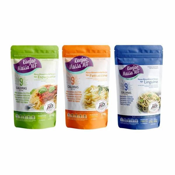 Kit 3 Konjac Massa Longa: Espaguete, Fettuccine, Linguine Imagem de Kit 3 Konjac Massa Longa: Espaguete, Fettuccine, Linguine