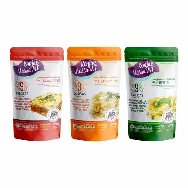 Kit 3 Konjac Massa Longa: Fettuccine, Lasanha, Penne Imagem de Kit 3 Konjac Massa Longa: Fettuccine, Lasanha, Penne