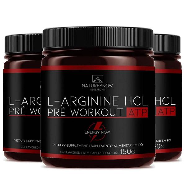 Kit 3 L-Arginine Hcl Pre Workout 150G Natures Now Sem Sabor Imagem de Kit 3 L-Arginine Hcl Pre Workout 150G Natures Now Sem Sabor