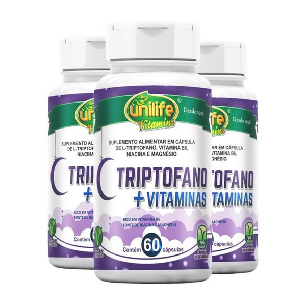 Imagem de Kit 3 L-Triptofano + vitaminas da Unilife - 60 cápsulas