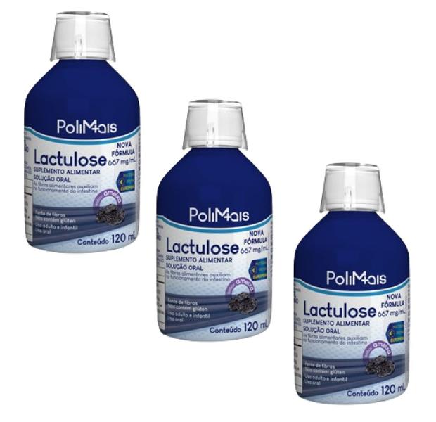 Imagem de Kit 3 Lactulose 667 Mg/ml Polimais 120ml Ameixa S/CX Nutriex