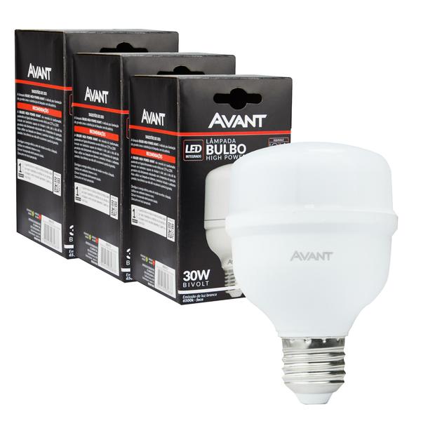 Imagem de Kit 3 Lâmpada Bulbo Led 30W Luz Branco Frio 6500k Soquete E27 Comércio Galpão - HIGH POWER AVANT