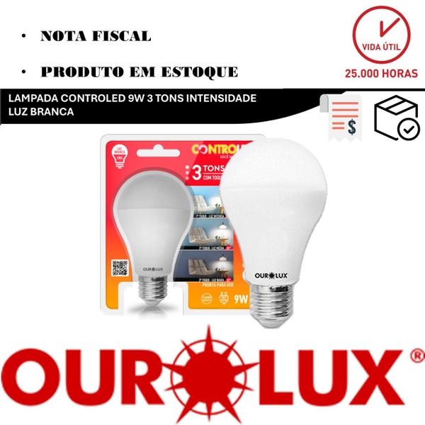 Imagem de Kit 3 Lampada Controled 9W 3 Toque 3 Tons Branco Frio 6500K E27