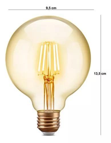 Imagem de Kit 3 Lâmpada Filamento LED G95 4W E27 Âmbar Retrô Vintage 110V/220V  Bivolt