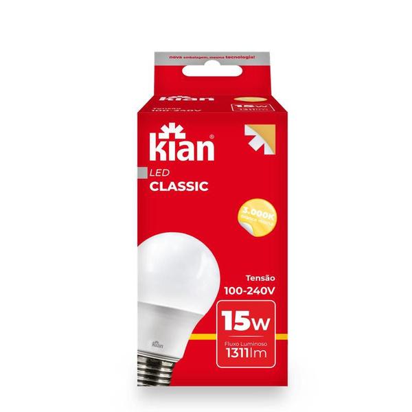 Imagem de Kit 3 Lâmpada Led 15w Bulbo A60  Bivolt Luz Morna 3000k Kian