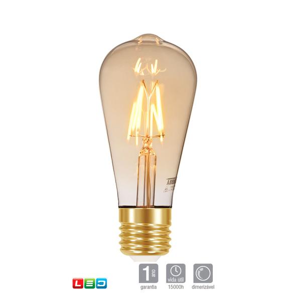 Imagem de Kit 3 Lâmpada LED Filamento Vintage DIM ST64 4W Âmba 127/220