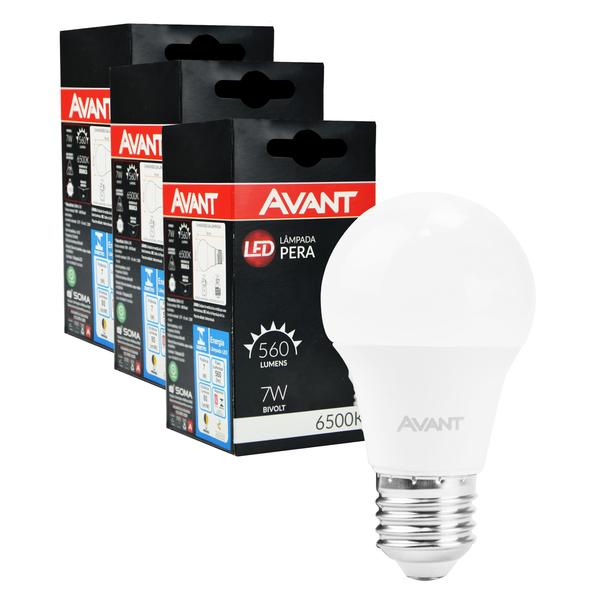 Imagem de Kit 3 Lâmpada Led Pera 7W Bulbo Soquete E27 Luz Cor Branco Frio 6500K 560lm Bivolt - Avant