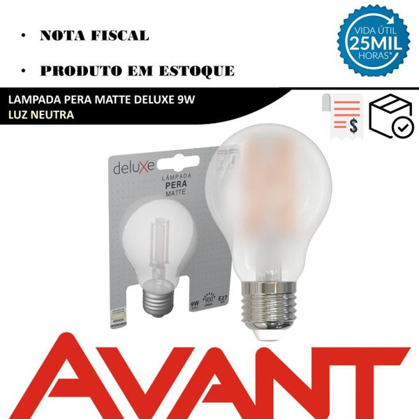 Kit 3 Lampada Led Pera Matte 9w Filamento Branco Neutro 4000k E27 - Avant Imagem de Kit 3 Lampada Led Pera Matte 9w Filamento Branco Neutro 4000k E27