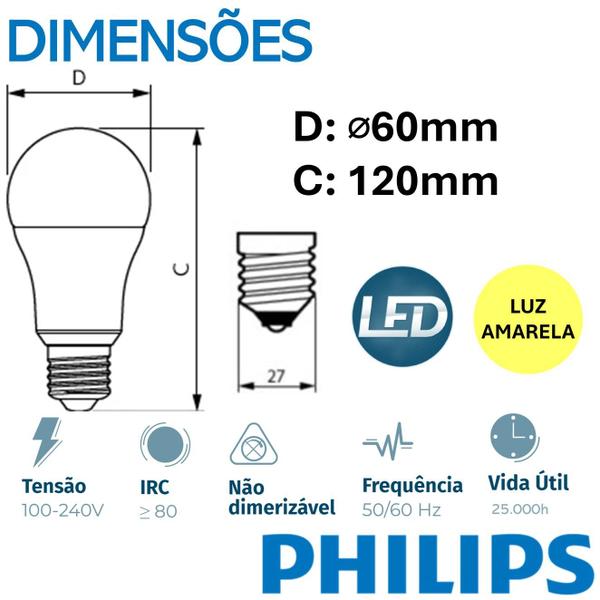 Imagem de Kit 3 Lampada Led Philips 11w Bivolt Luz Amarela 3000k Base E27