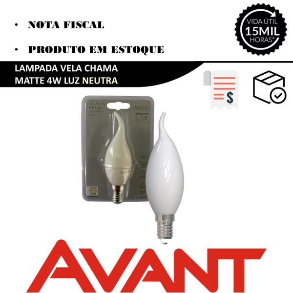 Kit 3 Lampada Led Vela Chama Lac 4w Branco Neutro 4000k E14 - Avant Imagem de Kit 3 Lampada Led Vela Chama Lac 4w Branco Neutro 4000k E14