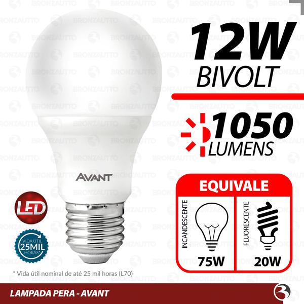 Imagem de Kit 3 Lâmpada Pera Led 12W Luz Branco Frio 6500K Bulbo Soquete E27 Bivolt - HE1050 AVANT