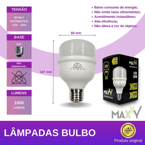 Imagem de Kit 3 Lâmpadas 20W Frio Maxxy Led 6500K