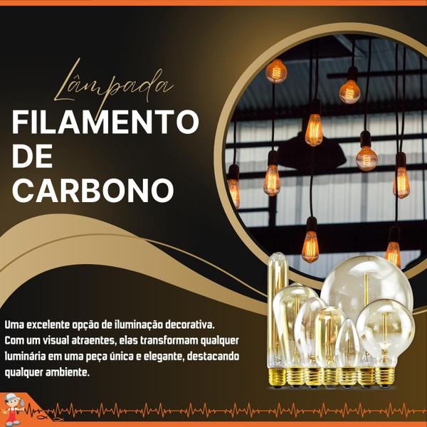 Imagem de Kit 3 Lâmpadas Filamento De Carbono Retrô St64 40w E27 Ambar