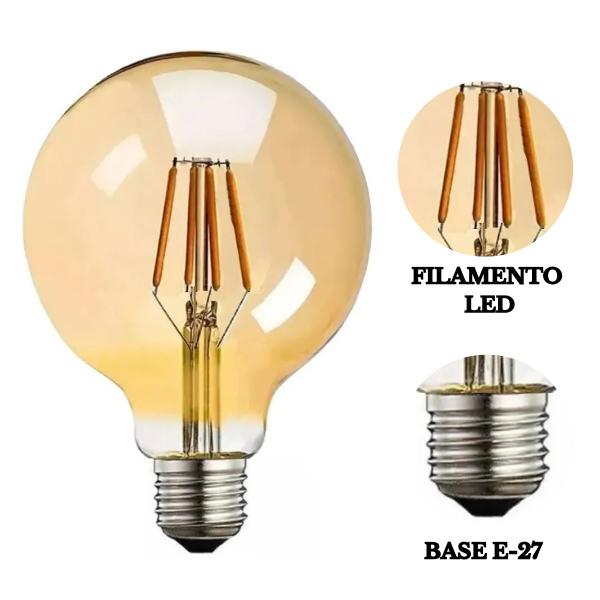 Imagem de Kit 3 Lâmpadas Filamento de Led Retrô Vintage G80 4w Bivolt E27 Amarelo Âmbar