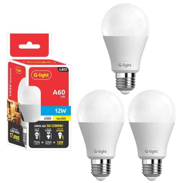 Imagem de Kit 3 Lâmpadas Led 12W E27 Autovolt 6500K Branco Frio Cor Da