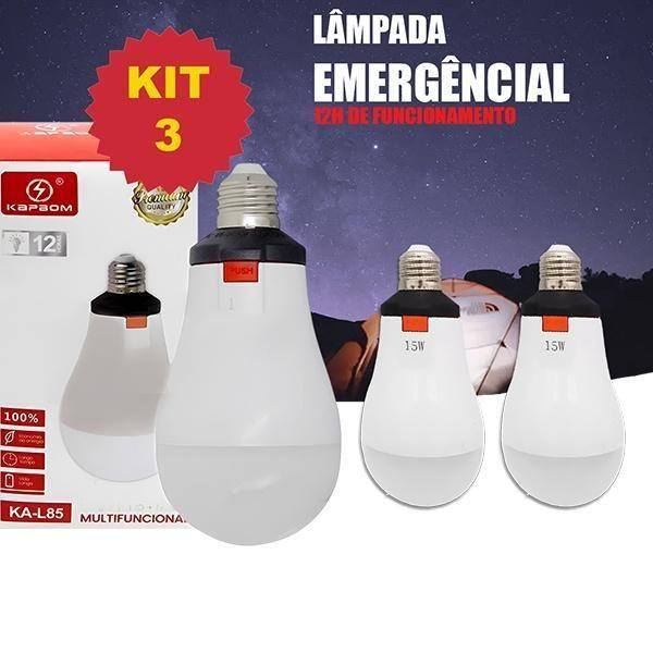 Imagem de Kit 3 Lâmpadas Led De Emergência Bateria Recarregável 12H