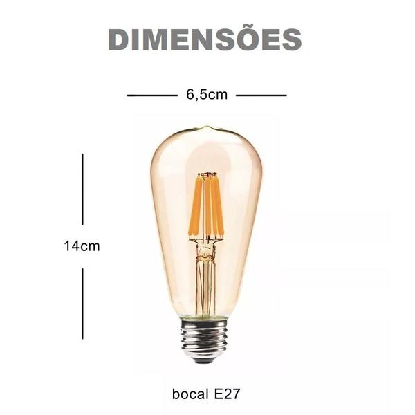 Imagem de Kit 3 Lâmpadas Led Filamento 4W ST64 Vintage Retro Luz Âmbar