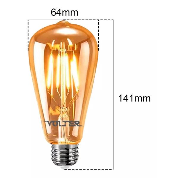 Imagem de Kit 3 Lâmpadas Led Filamento Retrô St64 4w Bivolt E27 Volter