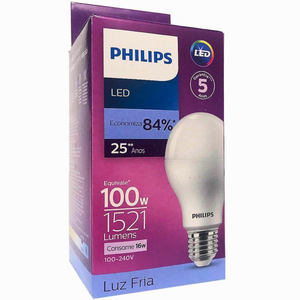 Imagem de Kit 3 Lâmpadas Led Philips 16w Branco Frio 6500K E27 Equivale 100w Luz Branca Bulbo Super Led Residencial Bivolt