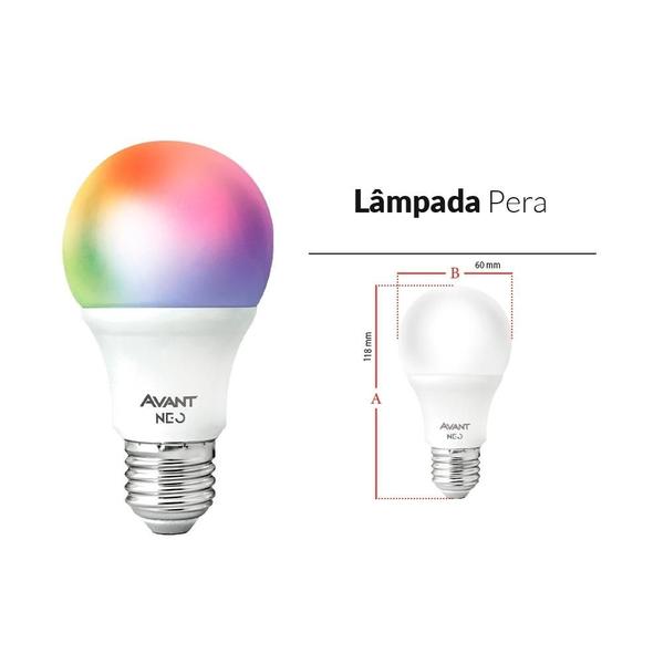 Imagem de Kit 3 Lâmpadas LED Smart Wi-Fi Bulbo NEO 10W Dimerizável 3000k/6500k-RGB E27 Bivolt Avant