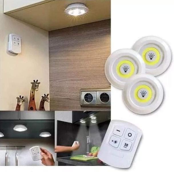 Imagem de Kit 3 Lâmpadas Luminária Led Spot Sem Fio Controle Remoto