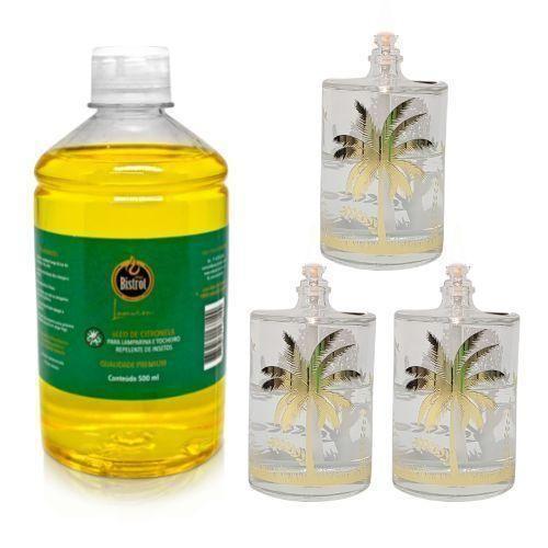 Imagem de Kit 3 Lamparinas Decorativas Florestal + 500Ml De Citronela