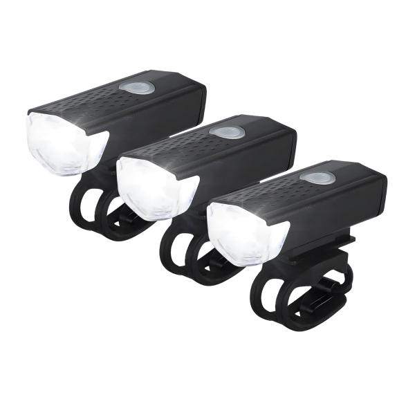 Imagem de Kit 3 Lanterna Farol Esportivo Bike Bicicleta Led Recarregável Com Modos Luz Alta Baixa E Strobo