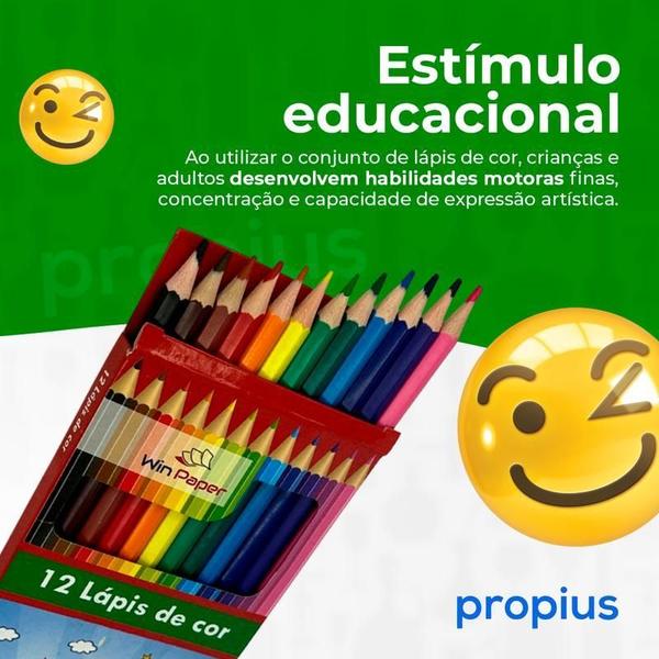 Imagem de Kit 3 Lápis Cor 12 Cores Tons Caixa Pintar Escolar Educativo