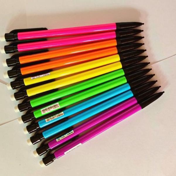 Imagem de Kit 3 lapiseiras 0.7mm neon com borracha escolar básico útil