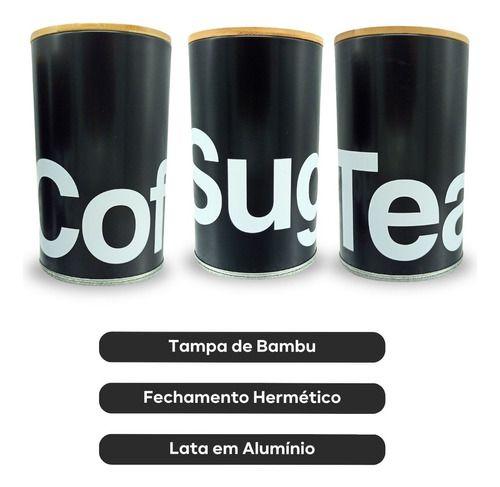 Imagem de Kit 3 Latas Herméticas Tampa De Bambu Multiuso - Preto