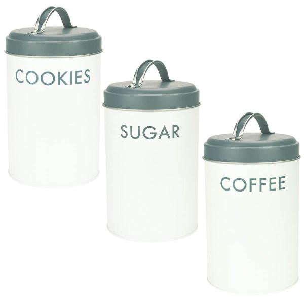 Imagem de Kit 3 Latas Potes De Metal Minimalista Café Açúcar Biscoito