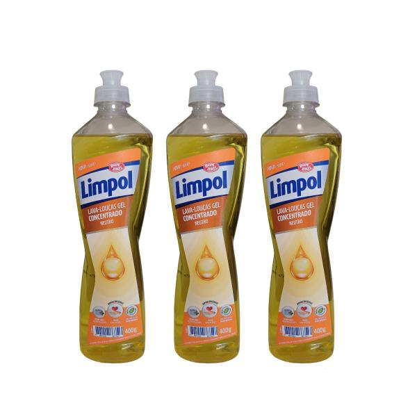 Imagem de Kit 3 Lava Louças Detergente Limpol Gel Concentrado 400g Neutro