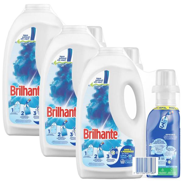 Imagem de Kit 3 Lava Roupas Brilhante para Diluir Limpeza Total 500ml cada + Garrafa