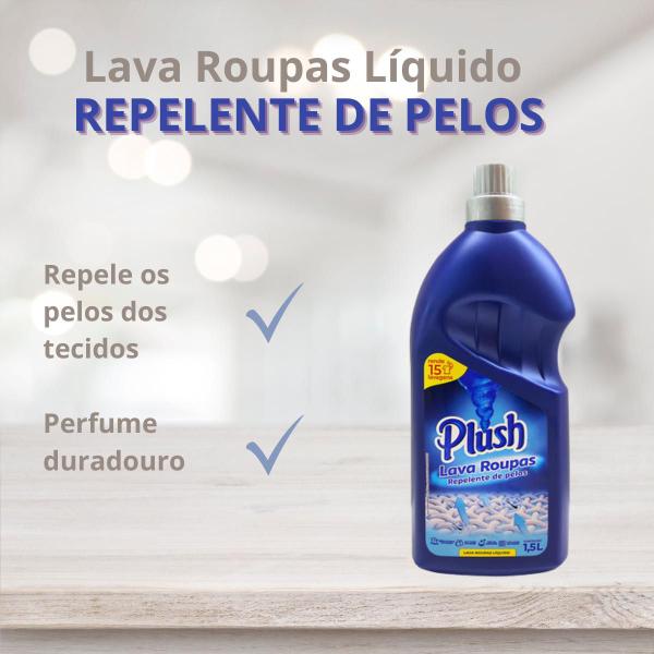 Imagem de Kit 3 Lava Roupas Líquido Repelente Pelos Plush Sanol 1,5L