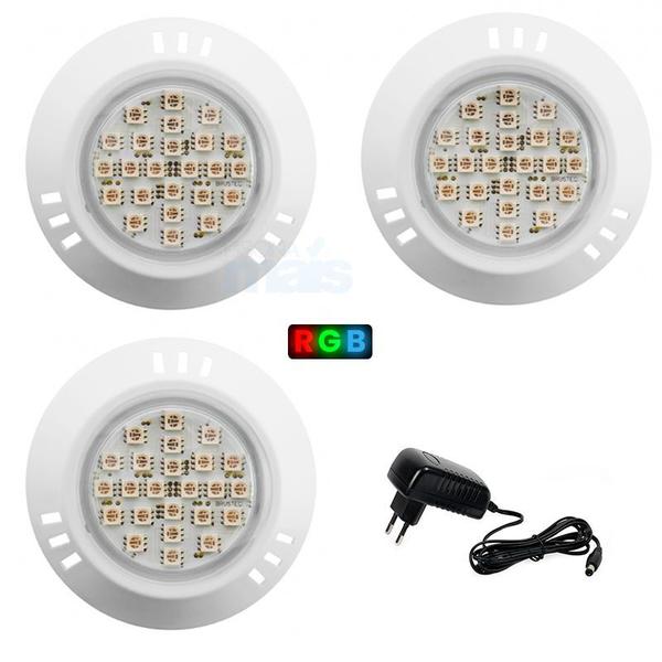 Imagem de Kit 3 Led Piscina 12m² Rgb + Fonte 12v Brustec