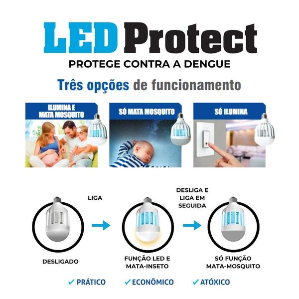 Imagem de Kit 3 Led Protect 220V Ilumina 9W Atrai E Mata Mosquitos Sem