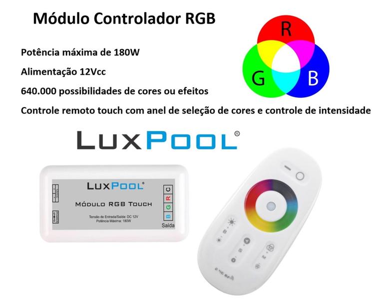 Imagem de Kit 3 Leds Rgb 9W Piscina Com Controle + Fonte + Nicho Fibra