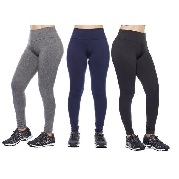 Imagem de Kit 3 leggings feminina adulto lisa basica suplex fitness uniforme academia ginástica trabalho