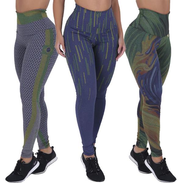 Imagem de Kit 3 Leggings Sublimadas Cintura Alta Brasil Fitness Academia