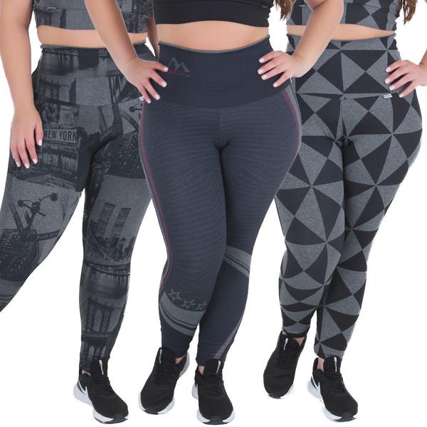 Imagem de Kit 3 Leggings Suplex Sublimadas Plus Size Cintura Alta