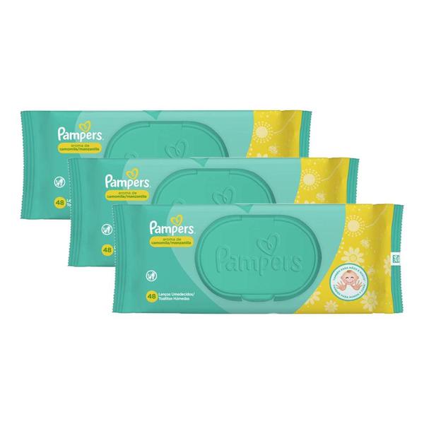 Imagem de Kit 3 Lenços Umedecidos Pampers Aroma de Camomila 48 Unidades