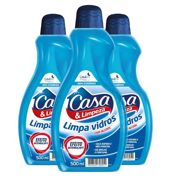 Kit 3 Limpa Vidros Refil Casa & Limpeza CasaKm 500ml Cada - Casa Km Imagem de Kit 3 Limpa Vidros Refil Casa & Limpeza CasaKm 500ml Cada