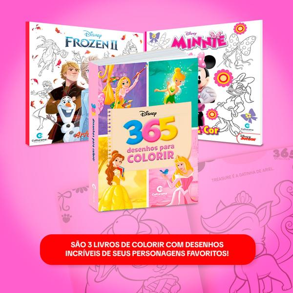 Imagem de Kit 3 Livros Para Pintar Colorir Desenhar Disney Princesas Frozen e Minnie Mouse Diversão