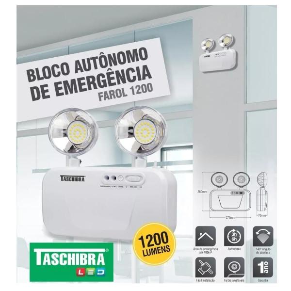 Imagem de Kit 3 Luminária De Emergência Bloco Autônomo Taschibra Farol 1200 Lúmens Bivolt