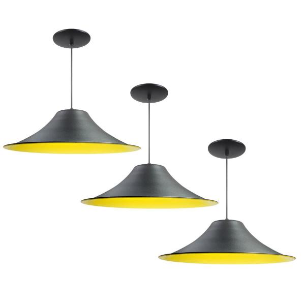 Kit 3 Luminária Pendente Chapéu Chinês Com Interior Amarelo Com Fiação 110/220v - Luminárias Navarro Imagem de Kit 3 Luminária Pendente Chapéu Chinês Com Interior Amarelo Com Fiação 110/220v