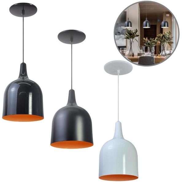 Kit 3 Luminária Pendente Gota Com Interior Laranja Com Fiação 110/220v - Luminárias Navarro Imagem de Kit 3 Luminária Pendente Gota Com Interior Laranja Com Fiação 110/220v