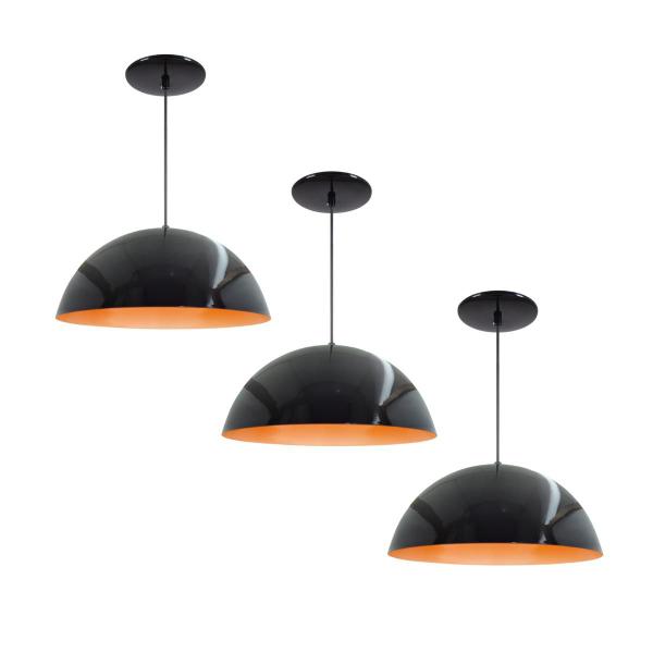 Kit 3 Luminária Pendente Meia Lua 40cm Com Interior Laranja Fiação 110/220v - Luminárias Navarro Imagem de Kit 3 Luminária Pendente Meia Lua 40cm Com Interior Laranja Fiação 110/220v