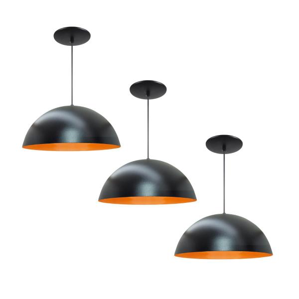 Imagem de Kit 3 Luminária Pendente Meia Lua 50cm Interior Laranja Com Fiação 110/220v