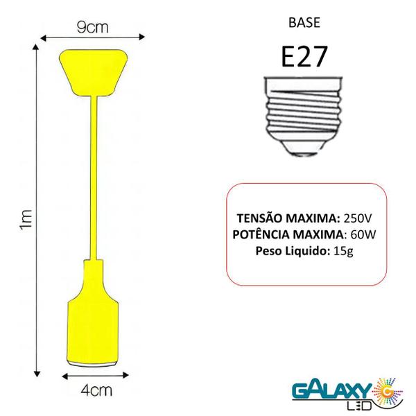 Imagem de Kit 3 Luminaria Pendente Silicone Amarelo Soquete E27 Bivolt